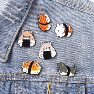 Sushi Ryż Ball Zwierzęta Emalia Broszka Niestandardowe Anitsized Japoński Cute Food Pins Lapel Badge Torba Cartoon Biżuteria Prezent Dla przyjaciół