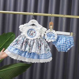 赤ちゃんの女の子のための子供スペインのドレス幼児のウサギプリントビンテージドレス幼児の誕生日ロリータプリンセスガウン210615