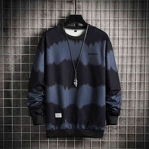 Fashion Leichtgewichtetes Sweatshirt Schwarz gestreifter Frühling Herbst Hip Hop Loose Casual Herren-Dye Streetwear-Kleidung 211217