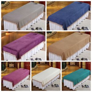 Skönhet lakan med hål Professionell massage Soft Spa Sheet Sherry Crystal Coral Dutch Velvet Fast färgmaskin Tvättbar Skönhetssalong Använd 7 färger GYL131