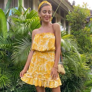 Floral Print Mini Dress Women Summer Lady Off the Shoulder Boho Casual Beach es Elegant Short 210427