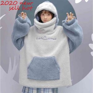 Harajuku эстетическая анимация аниме капюшон женщина корейский Kawaii Crewneck с длинным рукавом негабаритная уличная одежда KPOP осень зима одежда Топ 210803