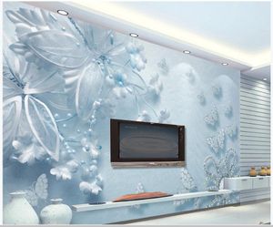 beautiful blue transparent flower butterfly wallpapers 3d TV background wall stereoscopic wallpaper