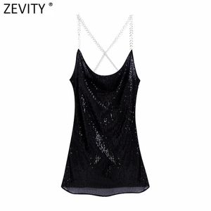 Kvinnor Sexig V Neck Black Sequins Sling Mini Klänning Kvinna Diamantkedja Strap Club Wear Vestido Party Dresses DS4816 210416