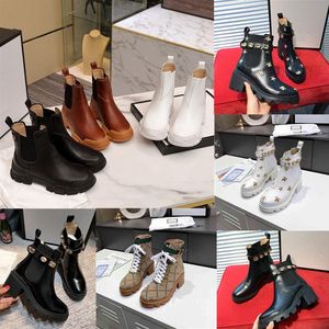 2021 Designer Women Boots Platform Chunky Heel Martin Boot Genuine Leather Bee Star Shoes Deserts Luxury Buckle Ankle Shoe 35-42 Box