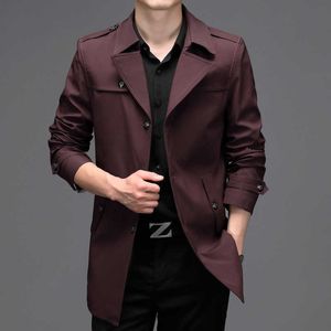 Spring and Autumn Men's Khaki Thin Trench Coat Business Casual Classic Style Mid-length Windbreaker Jacket Male Brand 211011