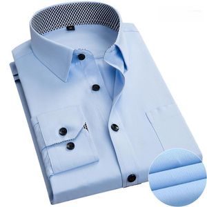 Camicie eleganti da uomo Promozione Moda Camicia da lavoro quotidiana comune Manica lunga Colletto rovesciato Bottoni neri Design patchwork Camicie da uomo slim fit1