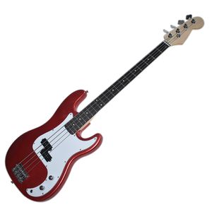 High Quality-4 Strings Metallic Red Electric Bass Guitar med Rosewood Fretboard, White Pickguard