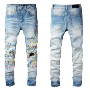 Męskie Designer Dżinsy Gwiazda Wysokiej Elastyki Zdradzone Ripped Slim Fit Motorcycle Biker Denim Dla Mężczyzn S Fashion Black Spodnie # 028