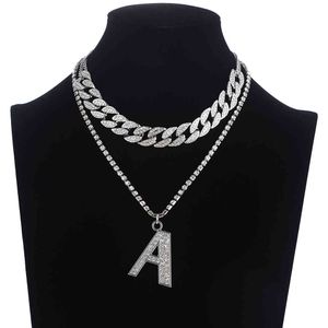 26 Alphabet Initial Halskette Frauen Männer Cuban Link Kette Halsband Strass Buchstaben Halskette Iced Out Hip Hop Bling Name Schmuck X0509