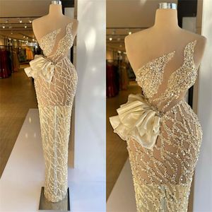 See Through Prom Dresses Sleeveless Sequins Evening Dress Custom Made Lace Appliques Strapless Ruffles Celebrity Party Gown