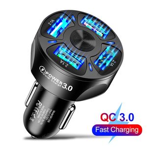 Caricatore per auto a ricarica rapida per telefono cellulare 3A QC3.0 4USB uno per quattro