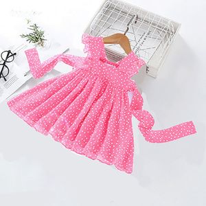 Девушки платье лето шифон в горошек Peparting лук милая принцесса мода детский 2-6Y 210515