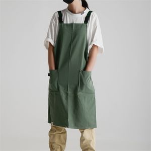 100% Cotton Adjustable Waterproof Cooking Apron Soft Chef Baking BBQ Kitchen Grilling Artist Painting Aprons for Women and Men 210625