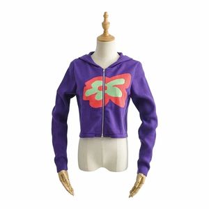 NS LED C312 Styl w Europie i Ameryce Sprężyna Sweter Zipper Sweter Cardigan Kapturem Kobiece Kwiaty 210914