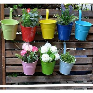 7 Colors Flower Pots Hanging Pots, Garden Pot Balcony Planters Metal Bucket Flowers Holders - Detachable Hook RRD12071