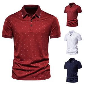 Men's Polos 2021 Summer Fashion Casual Boat Anchor Print Lapel Slim Shape Business Short Sleeve Shirt