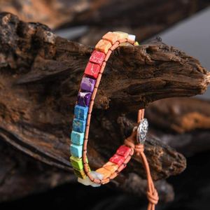 Braccialetti con ciondoli in pelle fatti a mano multicolor in pietra naturale perline tubo 7 chakra bracciale donna gioielli yoga avvolgere coppie regalo creativo