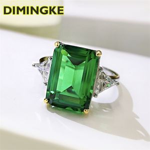 Dimingke 10 * 14 Rektangulär Emerald Ring S925 Sterling Silver Party Anniversary Woman Smycken 211217
