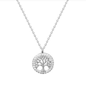 18inch Crystal Pave Mormma mamma Födelsedaggåvor Sterling Silver Tree of Life Flat Cable Chain Halsband