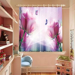 Printed Blackout Curtains For Small Windows Pink Rose Flower Butterfly Pattern Thicken Fabric Bedroom Short BE-C055 Curtain & Drapes