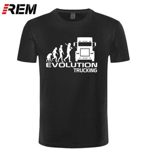 REM Märke Kläder Evolution Trucking Truck Driver Cab Present Idéer Rolig T-shirt Män Bomull Kortärmad T-shirt Top Camiseta 210714