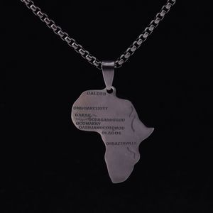 Mens Collar De Esmeraldas al por mayor-316L Mapa de la novedad de acero inoxidable del colgante de África con collares de los hombres de la moda de la cadena larga de pulgadas para las joyas masculinas del hiphop