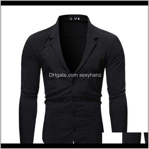 Koszulki Odzież Odzież Drop Dostawa 2021 Dress Z Długim Rękawem Stałe Proste Przycisk Cardigan Casual Slim Fit Fit Shirt Moda Wysokiej jakości Mens Clo