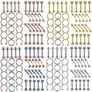 40PCS Surgical Steel Body Jewelry Bulk Nose Tongue Bar Eyebrow Labret Piercing Set Horseshoe Ring Lot Pack