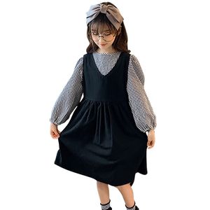 Genç Kız Giyim Ekose Desen Kostüm Elbise + Yelek Eşofman Kız İlkbahar Sonbahar Çocuk 6 8 10 12 14 210527
