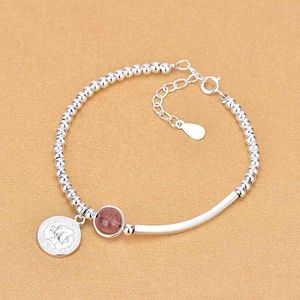 925 sterling sier jordgubbe rund pärla charm uttalande armband bangle för kvinnor bröllop smycken sl112