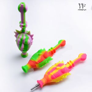 DAB Rig Silicone Hand Pipe with Stainless Nail R&M 190mm Tall Herb Cartoon Hookah Heady Tube