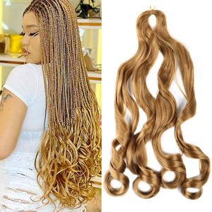 22 pollici capelli intrecciati a onda sciolta capelli sintetici treccia all'uncinetto Ombre riccioli a spirale estensioni dei capelli intrecciati pre allungati per donna nera LS04Q