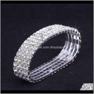 Armbänder Schmuck Drop Lieferung 2021 12 Stück Lot 4 Reihen Kristall Diamante Strass elastische Braut Armreif Stretch Großhandel Hochzeit