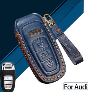 Genuine Leather Smart Remote Key Case Cover For A3 A4 A5 A6 Q3 Q5 Q6 Q7 C7 RS3 Car Holder Shell keychain for car keys