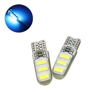 50Pcs/Lot Ice Blue Silcone T10 W5W 5630 6SMD LED Car Bulbs For 194 168 2825 Clearance Lamps Interior Dome Door Reading License Plate Lights 12V