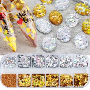 12 Grids Gold Silver Nail Glitters Sequins Mixed Designs Holographic Laser Paillettes Spangles For Manicure Polish Decor