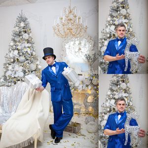 Royal Blue Mens Suits Handsome Slim Fit Groom Beading Wedding Tuxedos Business Prom Party Blazer Jacket (Jacket+Pants)