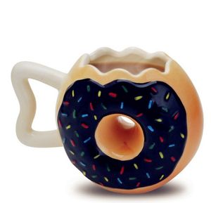 12oz 2 cores Forma de donut de cerâmica xícara de café biscoito caneca de leite com alça de desktop bebendo decorativo utensílios artesanais arte drinkware zwl618