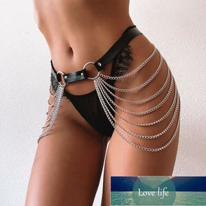 Schwarzer Lederkettengürtel Goth Sexy Körperkettenrock Punk-Stil Riemen Taille Oberschenkelgeschirr Raver Tanzschmuck Fabrikpreis Expertendesign Qualität Neuester Stil