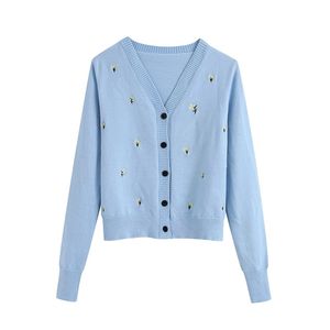 HSA Europeia Moda Mulheres Malha Floralboridery Button Up Sweater e Cardigans Curtos Poncho Roupa Mujer 210417