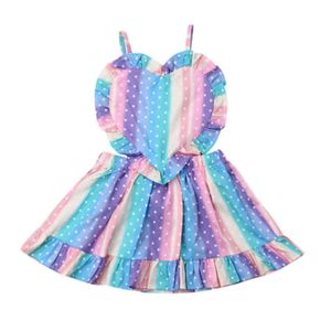 Pudcoco USPS Fast Frakt 0-5 år Toddler Baby Girls Rainbow Striped Strap Dress Romper Sommar Outfit Kläder Q0716