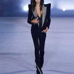 Alta Qualidade Est Fashion Show Designer Casaco Mulheres Elegante Ombro Strass Diamantes Frisado Blazer 211122