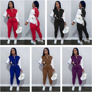 tracksuits Women Designers Clothes 2021 color blocking women's jacket set single breasted splicing long sleeve baseball suit two piece set