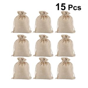 12pcs 7x9cm keten çizim çantası nefes alabilir hediye depolama mücevher çantası Noel şenlikli bej sargı