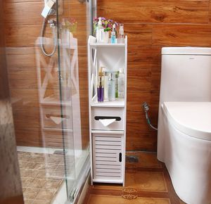 Floor-standing waterproof bathroom side cabinet PVC shower room storage rack bedroom kitchen crevice household Organization box