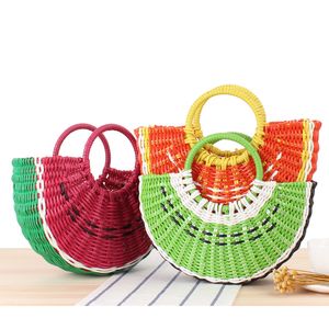 Owoce Projekt Torebki Kolorowe Półokrągłe Plaża Słomy Woven Torby Braiding Torba Los Leastiness Watermelon Girl Torebka Warzyw Kosz WMQ783