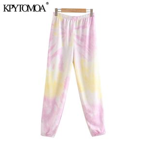 Kobiety Moda Moda Dye Druku Spodnie Vintage Wysoka Elastyczna Talia Streetwear Kobiet Spodnie Kostki Pantalones Mujer 210416