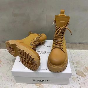 Botas de couro genuíno puro inseu plataforma de plataforma de cunha de salto de fumaça de tube de fumaça de sapatos femininos