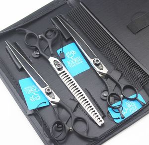 Joewell Hair Scissors 3pcs / uppsättning av 8,0 tums svart handtag 440c rostfritt stål 62hrc saxar med väska